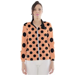 Polka Dots - Black On Cantaloupe Orange Women s Windbreaker by FashionBoulevard
