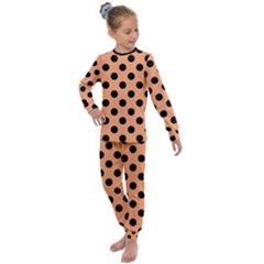 Polka Dots - Black On Cantaloupe Orange Kids  Long Sleeve Set  by FashionBoulevard