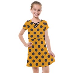 Polka Dots Black On Honey Orange Kids  Cross Web Dress by FashionBoulevard