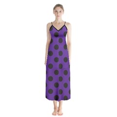 Polka Dots Black On Imperial Purple Button Up Chiffon Maxi Dress by FashionBoulevard
