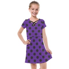Polka Dots Black On Imperial Purple Kids  Cross Web Dress by FashionBoulevard