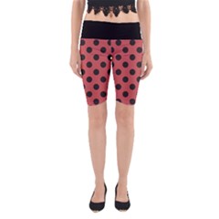 Polka Dots Black On Indian Red Yoga Cropped Leggings by FashionBoulevard
