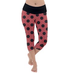 Polka Dots Black On Indian Red Lightweight Velour Capri Yoga Leggings by FashionBoulevard