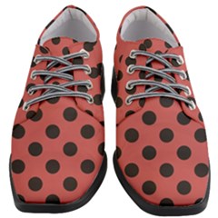 Polka Dots Black On Indian Red Women Heeled Oxford Shoes by FashionBoulevard
