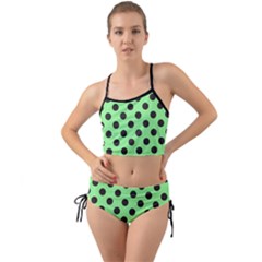 Polka Dots Black On Mint Green Mini Tank Bikini Set