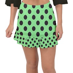 Polka Dots Black On Mint Green Fishtail Mini Chiffon Skirt