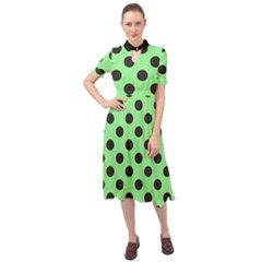 Polka Dots Black On Mint Green Keyhole Neckline Chiffon Dress