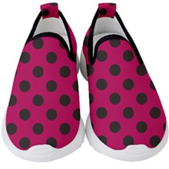 Polka Dots Black On Peacock Pink Kids  Slip On Sneakers by FashionBoulevard