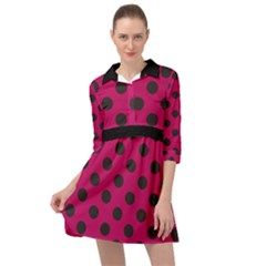 Polka Dots Black On Peacock Pink Mini Skater Shirt Dress by FashionBoulevard
