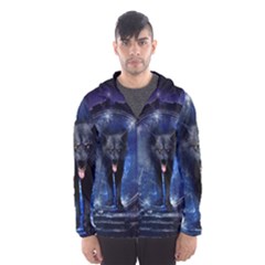 Awesome Wolf In The Gate Men s Hooded Windbreaker by FantasyWorld7