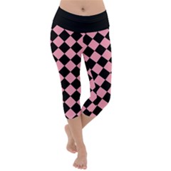 Block Fiesta Black And Flamingo Pink Lightweight Velour Capri Yoga Leggings by FashionBoulevard