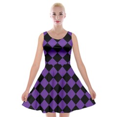 Block Fiesta Black And Imperial Purple Velvet Skater Dress by FashionBoulevard