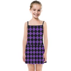 Block Fiesta Black And Imperial Purple Kids  Summer Sun Dress by FashionBoulevard