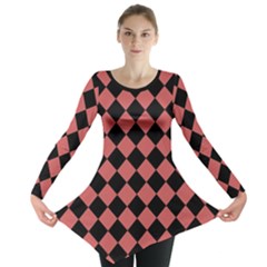 Block Fiesta Black And Indian Red Long Sleeve Tunic  by FashionBoulevard