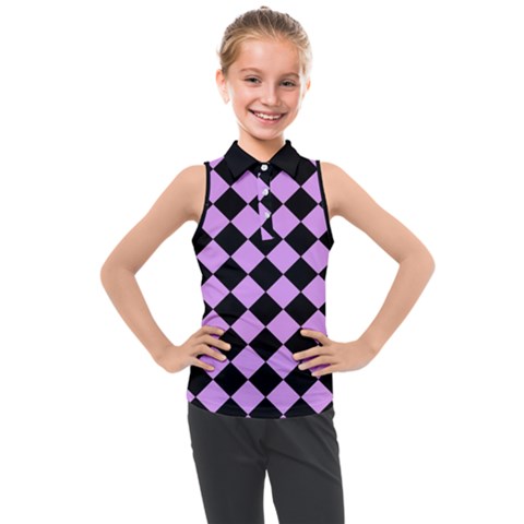 Block Fiesta Black And Lavender Purple Kids  Sleeveless Polo Tee by FashionBoulevard