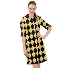 Block Fiesta Black And Mellow Yellow Long Sleeve Mini Shirt Dress by FashionBoulevard