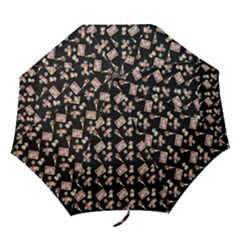 Robin Art Black Pattern Folding Umbrellas by snowwhitegirl