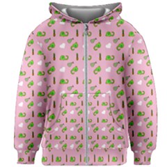 Green Elephant Pattern Pink Kids  Zipper Hoodie Without Drawstring by snowwhitegirl