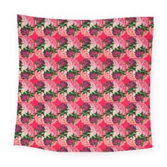 Doily Rose Pattern Watermelon Pink Square Tapestry (large)