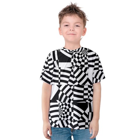 Black And White Crazy Pattern Kids  Cotton Tee by Sobalvarro