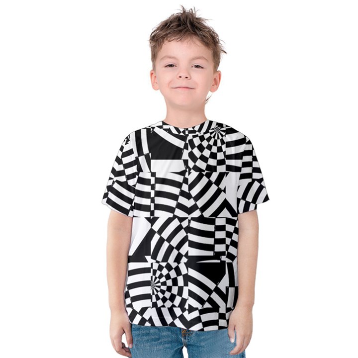 Black And White Crazy Pattern Kids  Cotton Tee