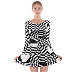 Black And White Crazy Pattern Long Sleeve Skater Dress by Sobalvarro