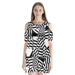 Black And White Crazy Pattern Shoulder Cutout Velvet One Piece by Sobalvarro