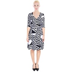 Black And White Crazy Pattern Wrap Up Cocktail Dress by Sobalvarro
