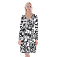 Black And White Crazy Pattern Long Sleeve Velvet Front Wrap Dress by Sobalvarro