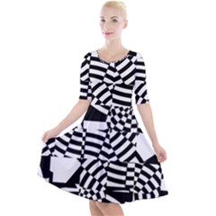 Black And White Crazy Pattern Quarter Sleeve A-line Dress by Sobalvarro