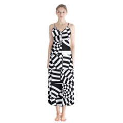 Black And White Crazy Pattern Button Up Chiffon Maxi Dress by Sobalvarro