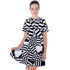 Black And White Crazy Pattern Short Sleeve Shoulder Cut Out Dress  by Sobalvarro