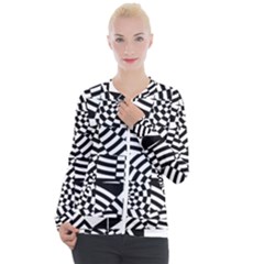 Black And White Crazy Pattern Casual Zip Up Jacket by Sobalvarro