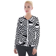 Black And White Crazy Pattern Velour Zip Up Jacket by Sobalvarro
