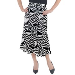 Black And White Crazy Pattern Midi Mermaid Skirt by Sobalvarro