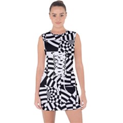 Black And White Crazy Pattern Lace Up Front Bodycon Dress by Sobalvarro