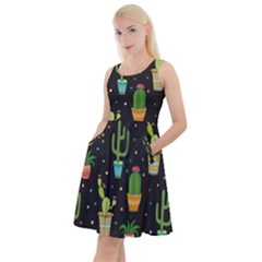 Succulent And Cacti Knee Length Skater Dress With Pockets by ionia