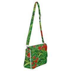 Red Flowers And Green Plants At Outdoor Garden Shoulder Bag With Back Zipper by dflcprintsclothing