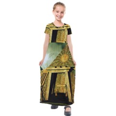 Awesome Steampunk Pyramid In The Night Kids  Short Sleeve Maxi Dress