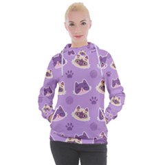 Cute Colorful Cat Kitten With Paw Yarn Ball Seamless Pattern Women s Hooded Pullover by Vaneshart