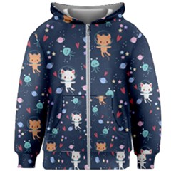 Cute Astronaut Cat With Star Galaxy Elements Seamless Pattern Kids  Zipper Hoodie Without Drawstring by Vaneshart