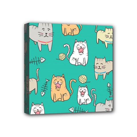 Seamless Pattern Cute Cat Cartoon With Hand Drawn Style Mini Canvas 4  X 4  (stretched) by Vaneshart