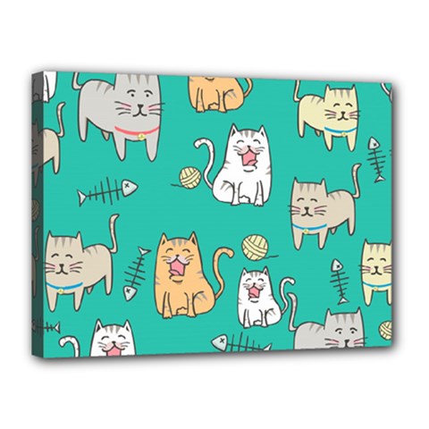 Seamless Pattern Cute Cat Cartoon With Hand Drawn Style Canvas 16  X 12  (stretched) by Vaneshart