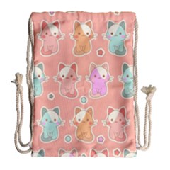 Cute Kawaii Kittens Seamless Pattern Drawstring Bag (large) by Vaneshart