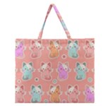 Cute Kawaii Kittens Seamless Pattern Zipper Large Tote Bag