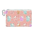 Cute Kawaii Kittens Seamless Pattern Canvas Cosmetic Bag (Medium)