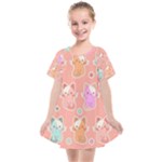 Cute Kawaii Kittens Seamless Pattern Kids  Smock Dress