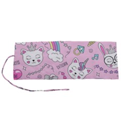 Beautiful Cute Animals Pattern Pink Roll Up Canvas Pencil Holder (s) by Vaneshart