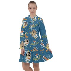 Seamless Pattern Funny Astronaut Outer Space Transportation All Frills Chiffon Dress by Vaneshart