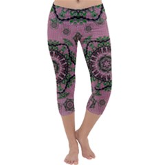 Sakura Wreath And Cherry Blossoms In Harmony Capri Yoga Leggings by pepitasart